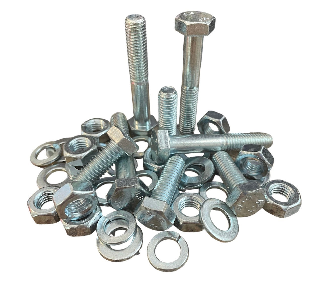 5,435-piece Metric Class 8.8 fastener assortment kit. Includes coarse thread hex bolts, hex nuts, nylon lock nuts, lock washers, and flat washers for industrial and automotive use.