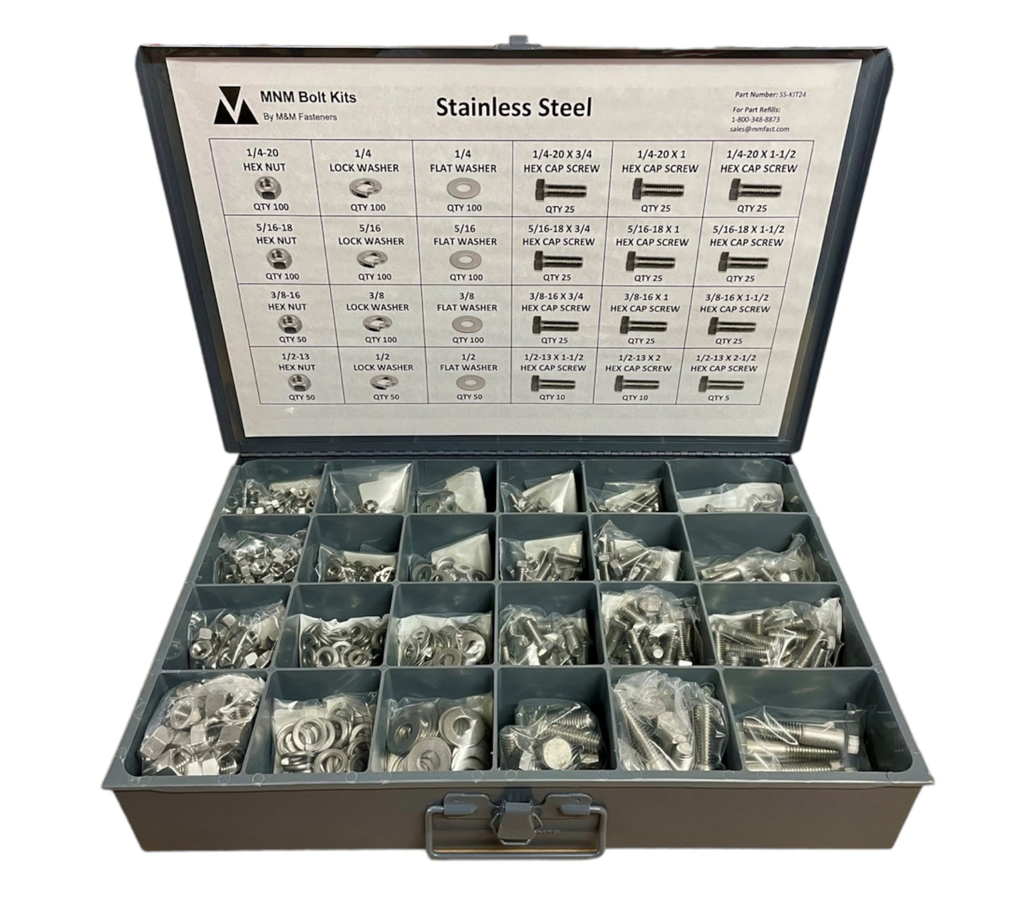 1,250 pcs Stainless Steel 18-8 Coarse Thread Nut Bolt & Washer Assortment Kit with Metal Drawer