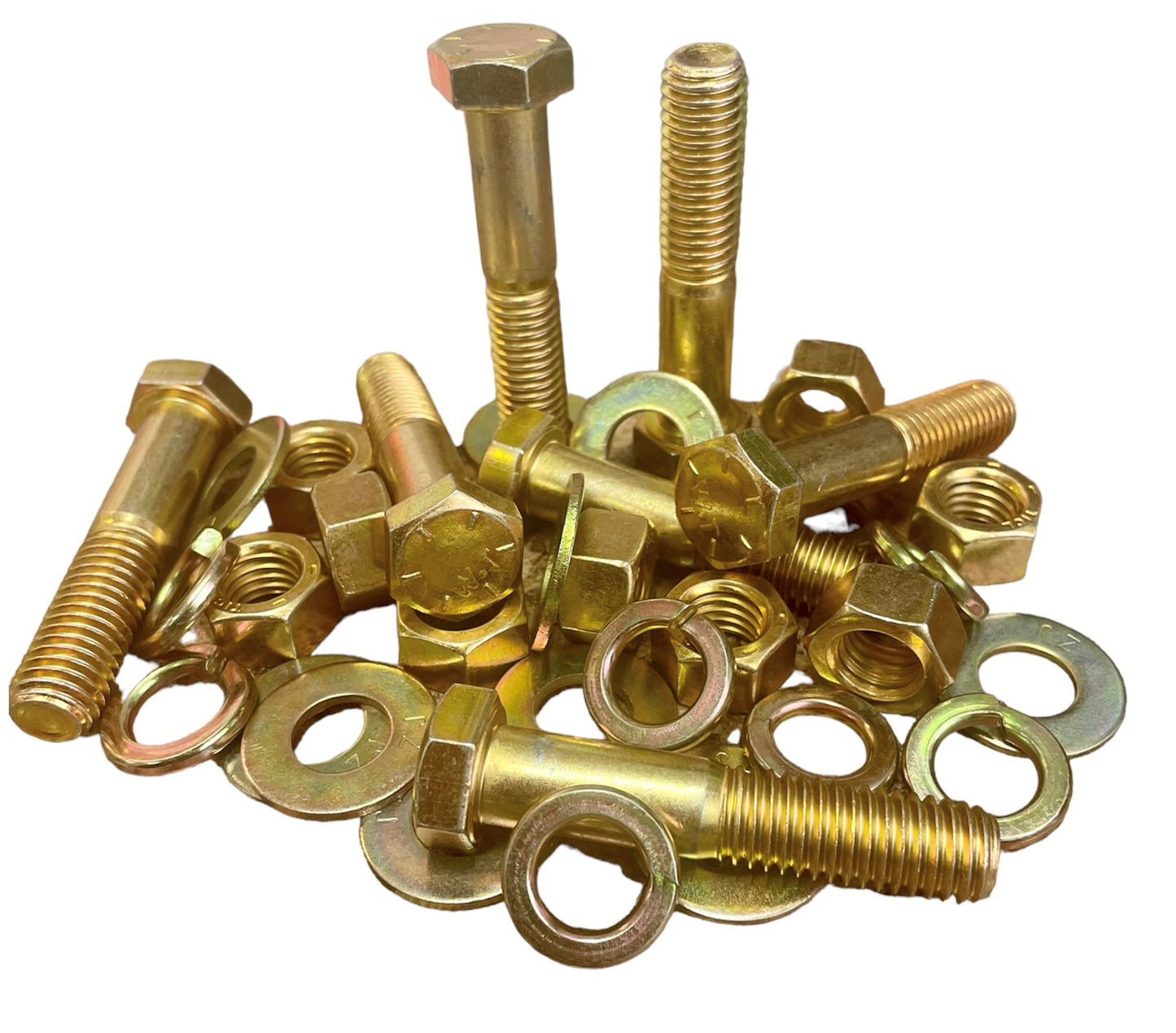 2,510-piece Grade 8 fastener assortment kit. Includes coarse thread hex bolts, hex nuts, lock washers, and flat washers for industrial and automotive use.