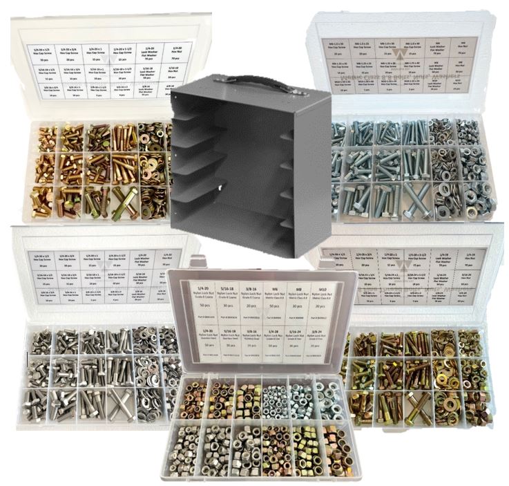 Mini Fastener Assortments with Plastic Case and Rack – MNM Bolt Kits